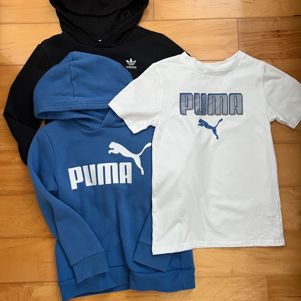 Kids Athletic Hoodie Set- Adidas and Puma Hoodies and Puma Logo Tee
